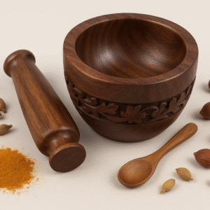 🪵 Handcrafted Wooden Mortar & Pestle Set (Okhli) with Traditional Floral Carving - Image 5