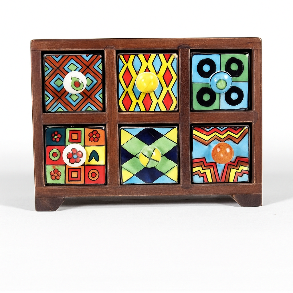Multi-storage wooden cabinet with ceramic drawers for spices and jewelry