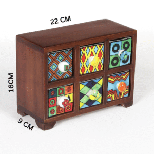 Handcrafted Wooden Chest with 6 Ceramic Drawers – Jewelry & Spice Organizer Cabinet - Image 2