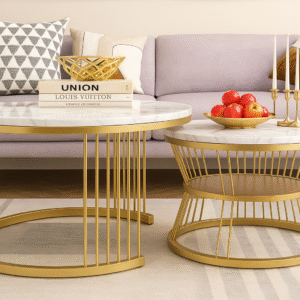 Luxury Marble-Look Tea Table Set with Iron Base – Ideal for Living Room or Apartment - Image 3