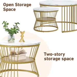 Luxury Marble-Look Tea Table Set with Iron Base – Ideal for Living Room or Apartment - Image 4