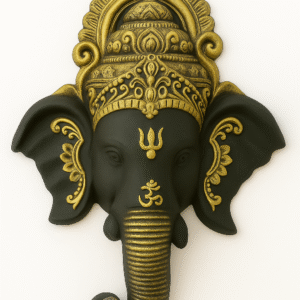 Black & Gold Ganesha Face Wall Hanging – Handcrafted Lord Ganesha Mural for Home, Office & Temple Decor | Divine Wall-Mounted Showpiece by Holiness Craft - Image 1