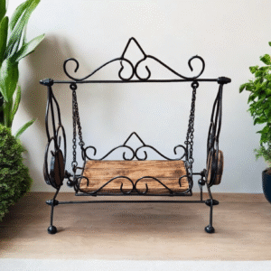 Handcrafted Wooden & Iron Jhoola Swing – Table Decor for Radha Krishna or God Idols - Image 5