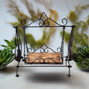 Handcrafted Wooden & Iron Jhoola Swing – Table Decor for Radha Krishna or God Idols - Image 1