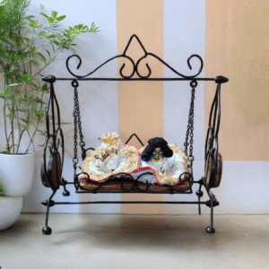 Handcrafted Wooden & Iron Jhoola Swing – Table Decor for Radha Krishna or God Idols - Image 2