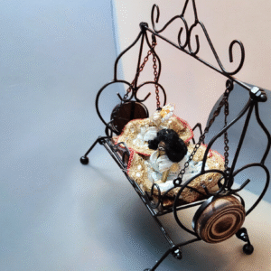 Handcrafted Wooden & Iron Jhoola Swing – Table Decor for Radha Krishna or God Idols - Image 3