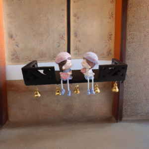 Wooden wall-mounted decorative swing with bells and figurines