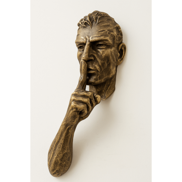 Decorative wall art of man face and hand in silence gesture